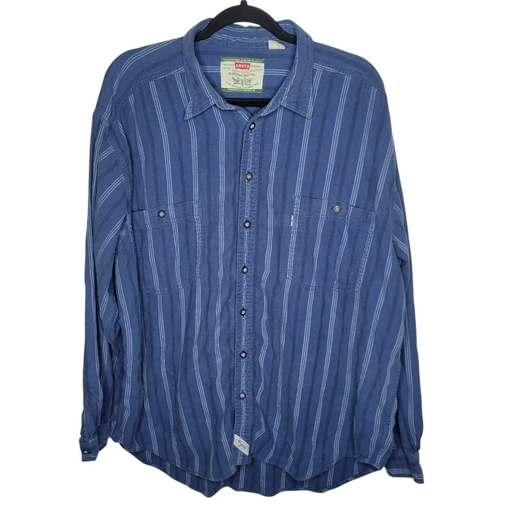 Vintage 90s Levi’s Shirt Mens Utility Striped Button Up Shirt White Tab Size XXL